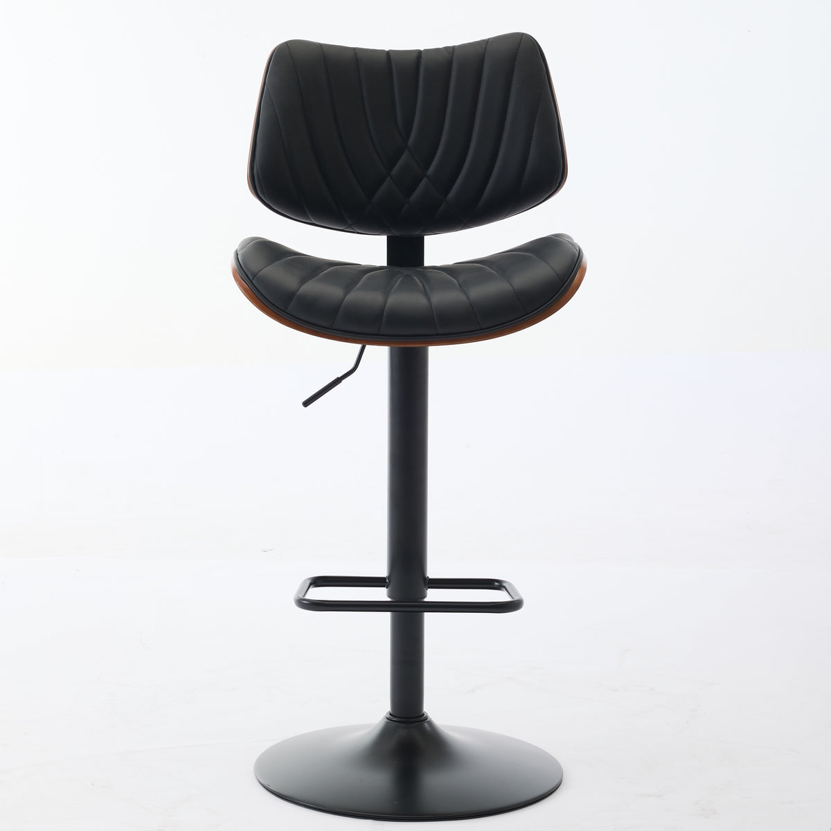 Walnut Bentwood Bar Stools Mid Century Modern Adjustable Counter Height Black Leather Upholstered 360°Swivel Bar Chairs for Kitchen – Model W1143P173514