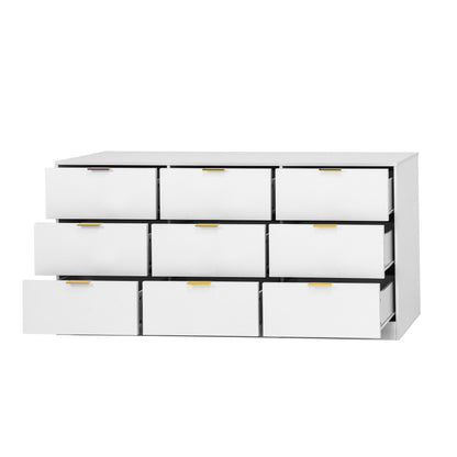 White 9 Drawer Dresser, 63" Large Deep Chest of Drawers, Wooden Dresser Storage Cabinet with 9 Drawers, Long Dressers – Model W409S00015