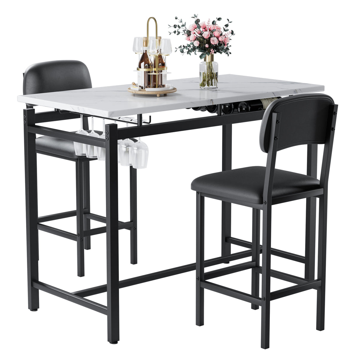 Kitchen Table Set, Dining Table and Chairs for 2, 3 Piece Dining Room Table Set with 2 Upholstered Chairs, Bar Dining Table Set, Breakfast