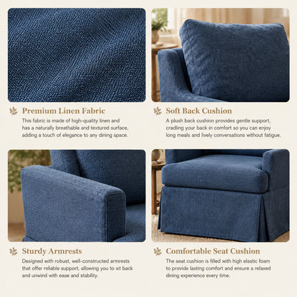 Upholstered Dining Chairs Set of 1, Modern Kitchen Chair Dining Room Chair with 4 Casters, Linen Armchair for Bedroom Reading Room Living Room, Navy