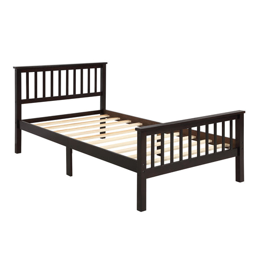 Harper&Bright Designs Wood Platform Bed Twin with Headboard and Footboard Espresso Pine