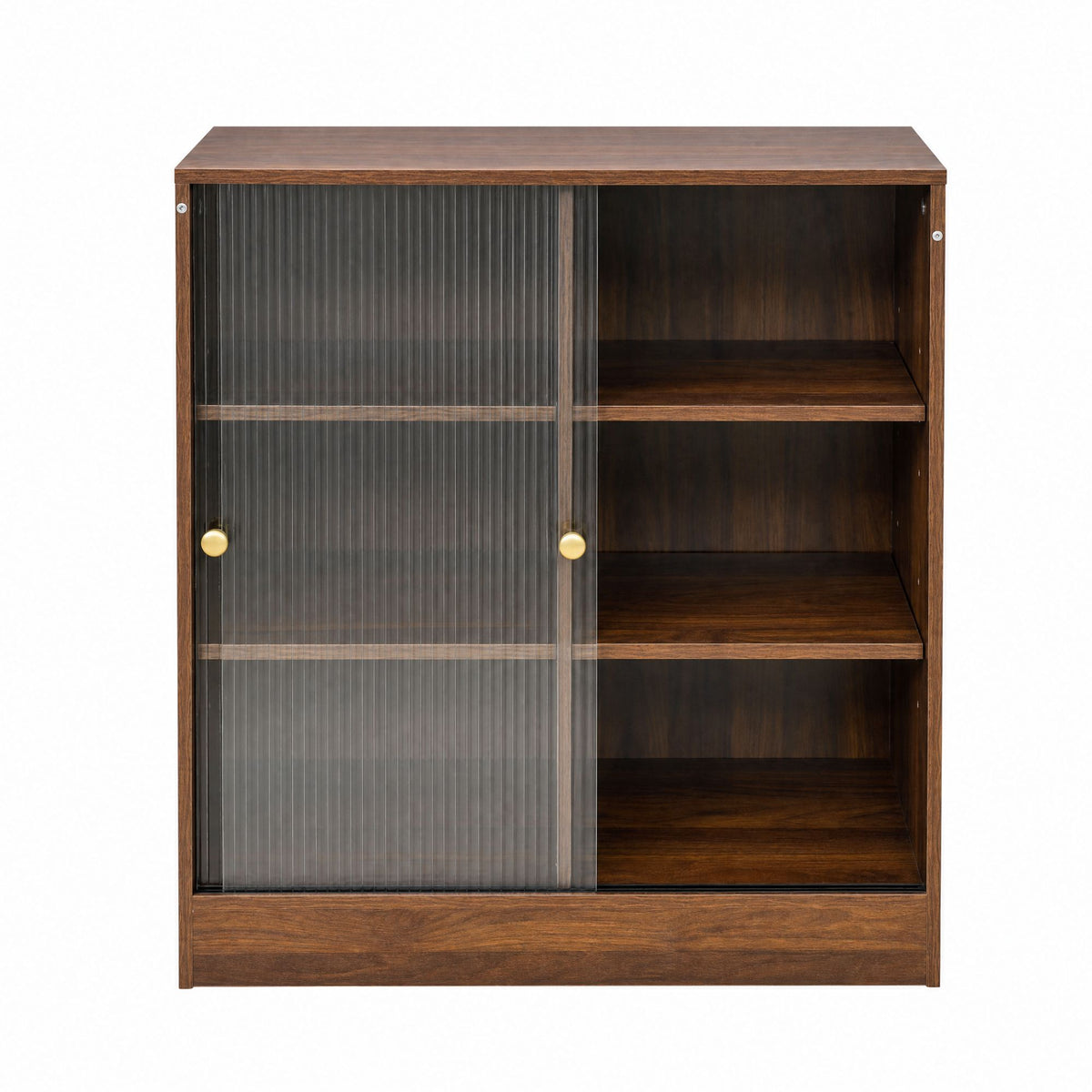 Bookshelf with 2-Door  Glass Cabinet, 3-Tier Open Storage Book Case, Modern Display Storage Cabinet for Living Room, Home Office