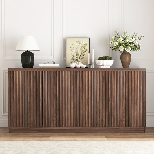Buffet Cabinet with Storage, 62.60" Sideboard Cabinet with 4 Doors & Shelves, Wooden Kitchen Coffee Bar Credenza Storage, Hallway Walnut