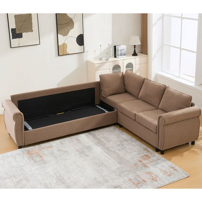 [NEW ARRIVED] [VIDEO PROVIDED] Sleeper Sofa, 2 in 1 Pull Out Couch Bed,6 seater sofa bed, L Shaped Sleeper Sectional Sofa Couch,Riveted sofa,104'' Large combined sofa Bed in living room, Brown