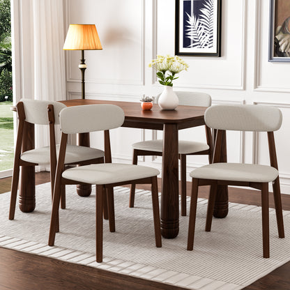 Solid Wood Dining Chairs Set of 4, Luxurious Chenille Upholstered Kitchen Chairs, Farmhouse Dining Room Chair with X-Shaped Metal Reinforcement, Beige