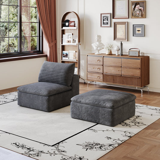 1 Middle Seat+1 Ottoman,Dark Grey