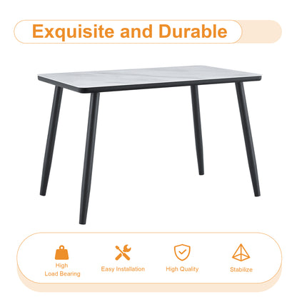 Modern minimalist rectangular dining table, suitable for 4-6 people. Tempered glass countertop+lower MDF board, imitation marble texture – Model W1151S04618