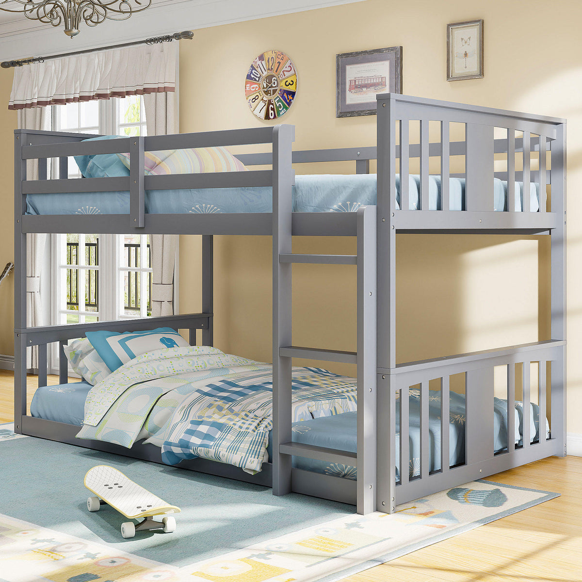 Twin Over Twin Bunk Bed with Ladder, Gray (Old SKU:N708P242163E)