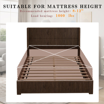 Solid Wood Platform Bed Frame with Headboard, No Box Spring Needed, Floor-standing bed, Easy Assembly, Queen Size, Walnut
