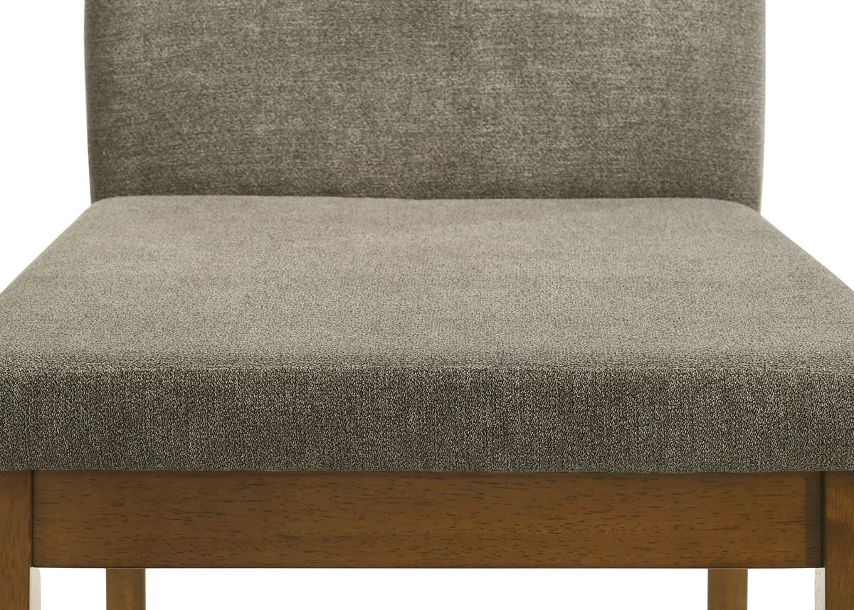 2pc Plush Tailored Side Chairs Upholstered Refined Neutral Gray Fabric Stylish Channel Tufted Accents Brown Finish Dining Room Wooden Furniture Brown