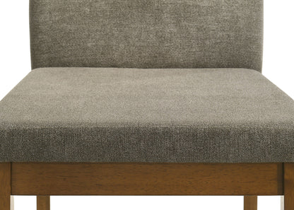 2pc Plush Tailored Side Chairs Upholstered Refined Neutral Gray Fabric Stylish Channel Tufted Accents Brown Finish Dining Room Wooden Furniture Brown