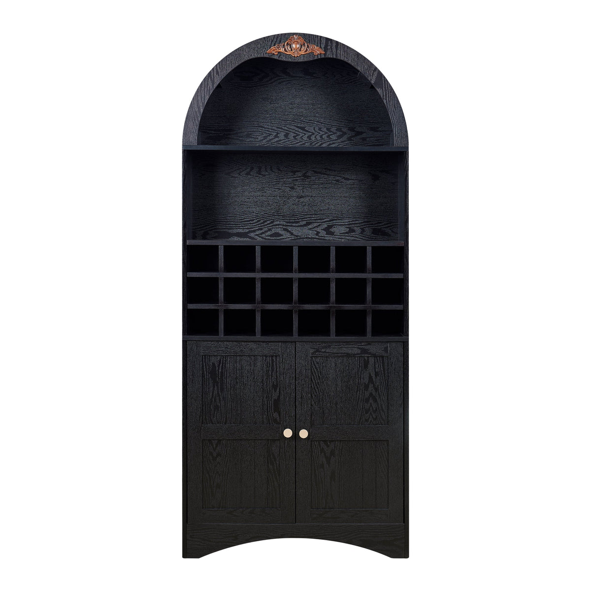 Arched Wood Wine Cabinet with Removable Wine Rack, MDF Anti-Scratch Surface Storage Bar Cabinet with Adjustable Shelves, Anti-Tip Freestanding Liquor Bookcase for Living Room Dining Room