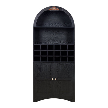 Arched Wood Wine Cabinet with Removable Wine Rack, MDF Anti-Scratch Surface Storage Bar Cabinet with Adjustable Shelves, Anti-Tip Freestanding Liquor Bookcase for Living Room Dining Room