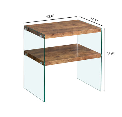 MDF SideTable, Small Tea Table, Walnut Night Stand Tempered Glass Sofa Table