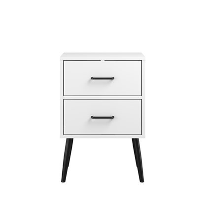 2-Drawer Nightstand with Metal Legs and Metal Handles, Modern White Bedside Table, Small End Table, Living Room or Apartment