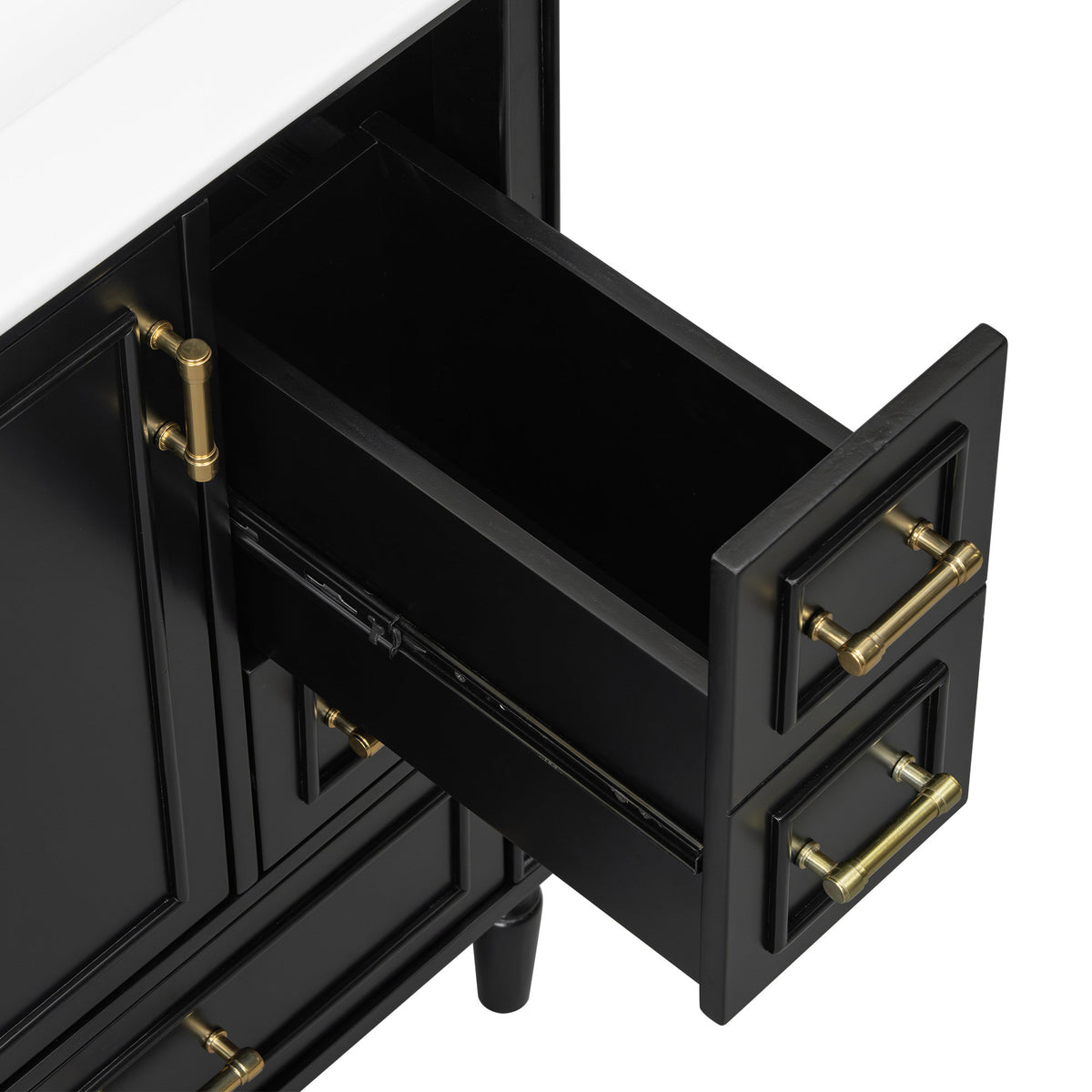 24' Modern Bathroom Vanity with Ceramic Sink, Soft-Close Door, 3 Drawers, Gold Handles, and Door-Mounted Rack for Space-Saving Storage(Old SKU:N729P373272B)