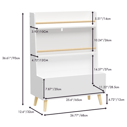 Kids Bookshelf, Book and Magazine Rack, Book Organizer, toy Storage Cabinet Organizer, White