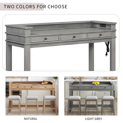 TREXM 4-Piece Dining Table Set for 3, Retro Kitchen Table and Chairs Set with 3 Storage Drawers, Ideal - Light Grey