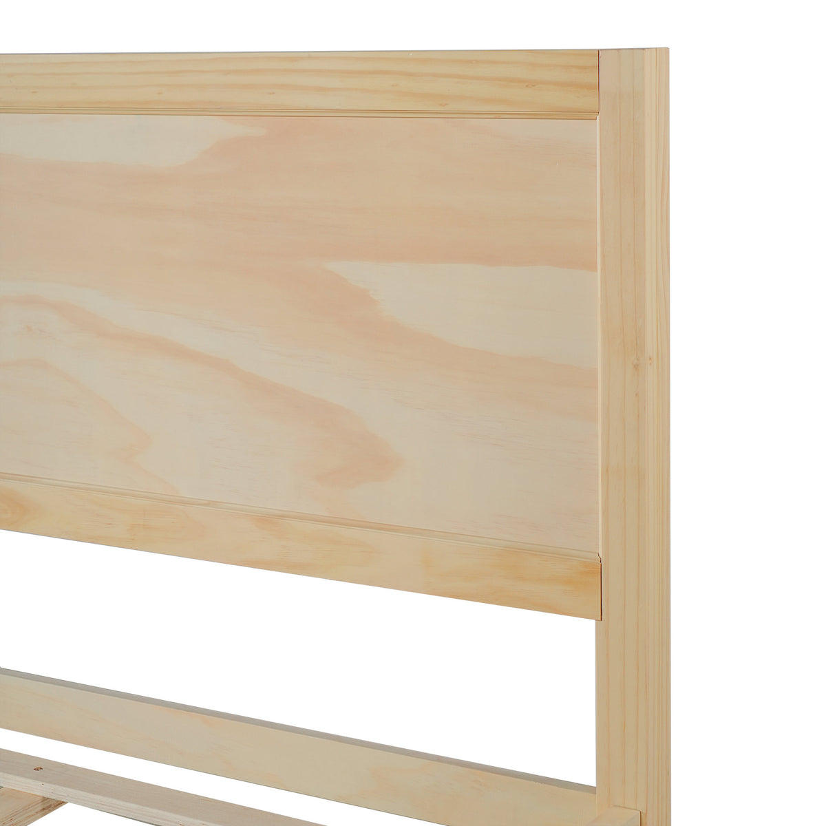 King Size Wood Platform Bed Frame with Classic Panel Headboard, Natural Finish, Solid Wood and MDF Construction, 10 Wooden Slats, No Box Spring Needed