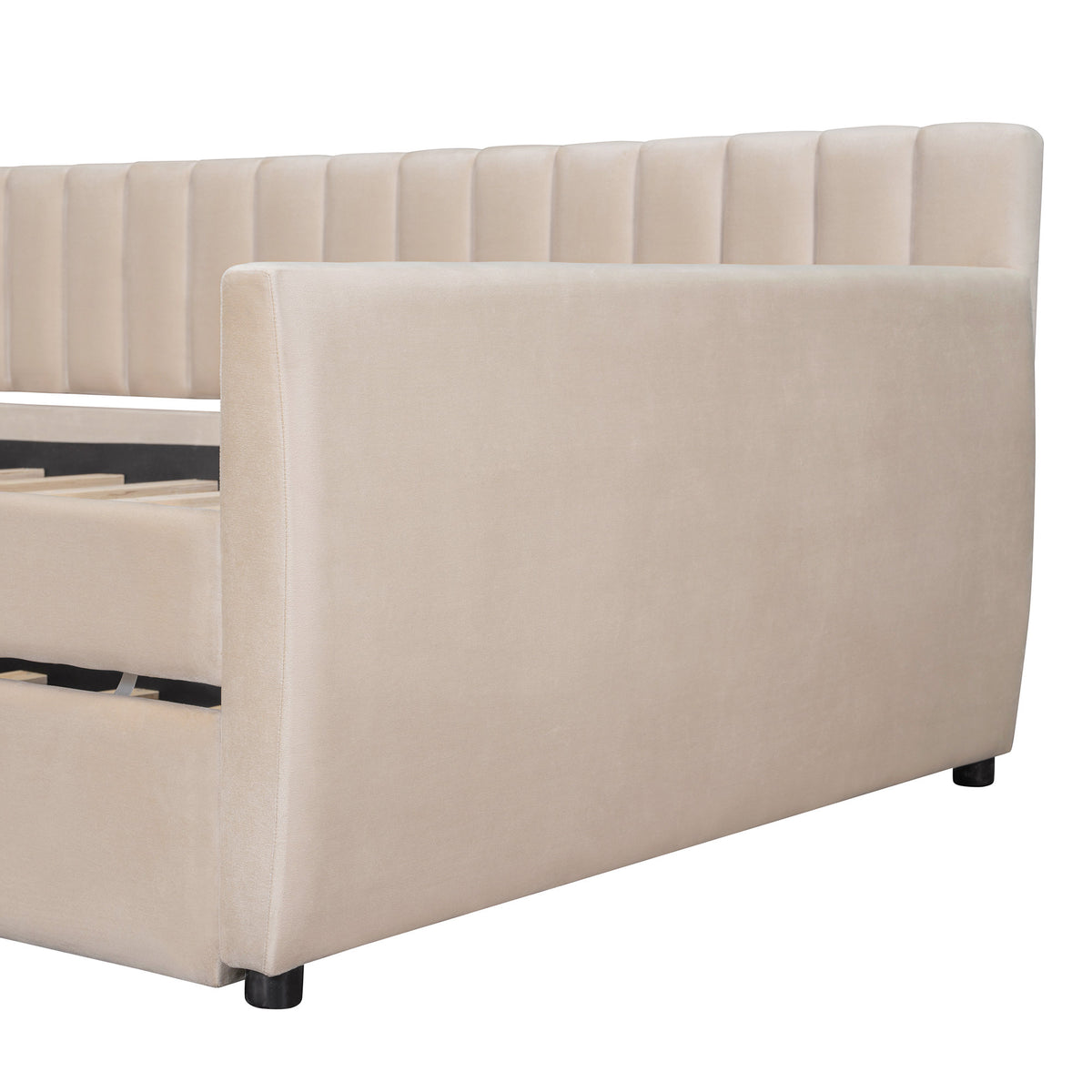 Full Size Upholstered daybed with Trundle and Wood Slat Support, Beige(Old SKU:LP000121AAA)