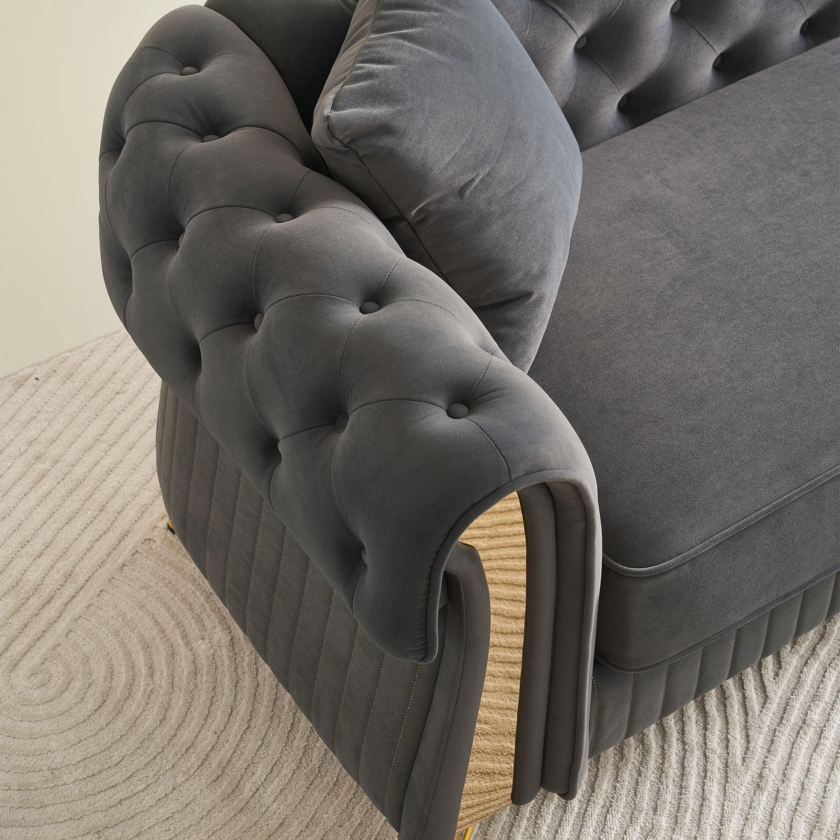 Chesterfield Modern Tufted Velvet Living Room Sofa, 84.25''W Couch,Dark Grey