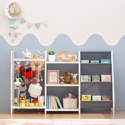 Kids Bookshelf and Toy Storage, 3-in-1 Book Shelf for Kids Rooms, Sling Baby Bookcase with Stuffed Animal Storage, Toddler Montessori Bookshelf for Nursery, Playroom, Kindergarten, Gray