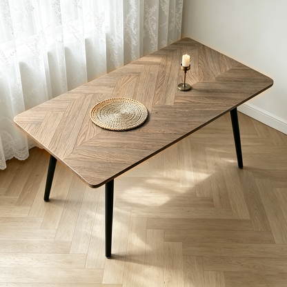 Modern minimalist MDF wood color desktop, black metal legs, small sized dining table, computer desk, office desk, kitchen table