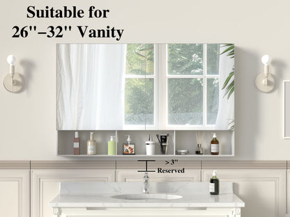 48X30 Medical Cabinet with Mirror, suitable for bathroom, wall-mounted bathroom mirror, with storage function, adjustable shelves, aluminum frame, surface-mounted, silver
