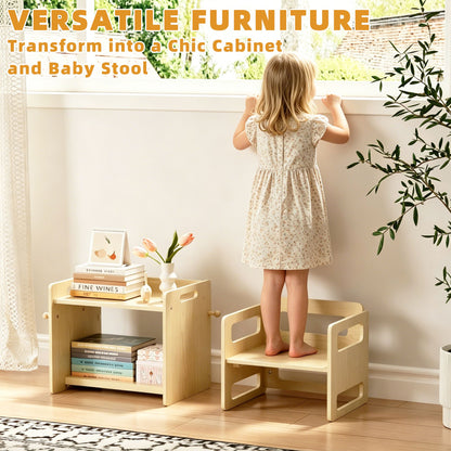 Montessori Weaning Table and Chair Set, Adjustable Wooden Toddler Table and Chair Set, Kids Activity & Play Table for Eating, Drawing, Learning and Playing(Natural)