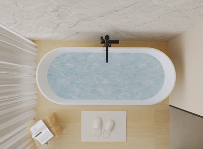 59" Acrylic Freestanding Bathtub, Stand Alone Soaking Tub, Glossy White Acrylic, Toe-tap Chrome Drain, cUPC Certified