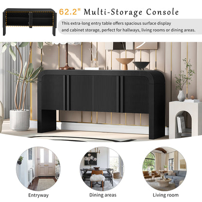 U_STYLE 62.2-Inch Wave-Pattern Console Table with 4 Doors and Adjustable Shelf, Curved design Sofa Table Behind Couch