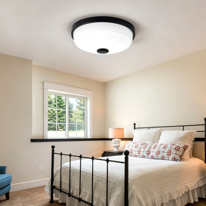 10.83" 2-Pack Flush Mount LED Ceiling Light, Black, 15W Dimmable with Remote Control, Metal Base & Glass Shade, CRI>90