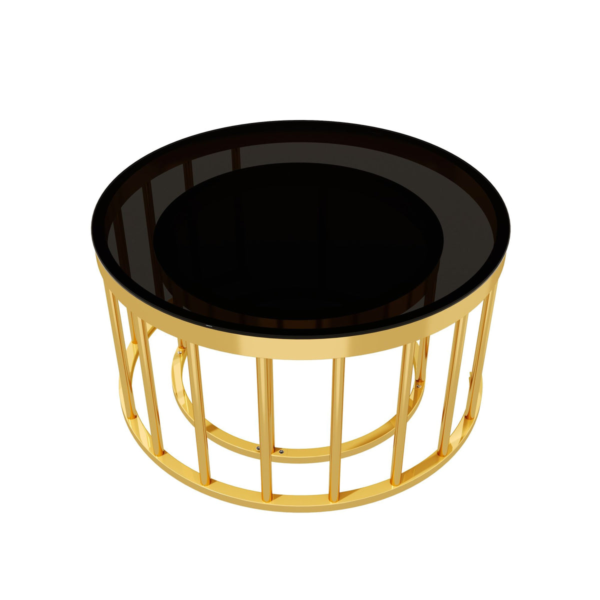 Round Nesting Coffee Table Set of 2, Modern Gold Metal Frame Circular Cocktail Table, Tempered Glass Top Accent Nesting Tables for Living Room, Apartment