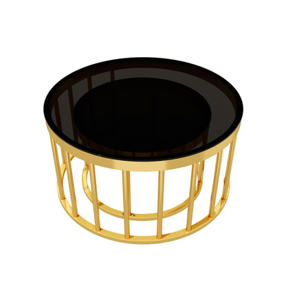 Round Nesting Coffee Table Set of 2, Modern Gold Metal Frame Circular Cocktail Table, Tempered Glass Top Accent Nesting Tables for Living Room, Apartment