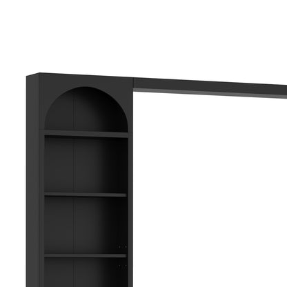 Modern Arched Entertainment Center Wall Unit with 6 Drawers, Farmhouse Large TV Stand with Bookshelves for TVs Up to 70', All-in-One Media Console with Adjustable Shelves for Living Room, Black