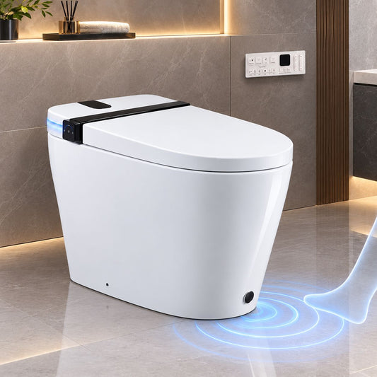 Smart Toilet with Bidet Seat,Auto Open/Close Seat, Foot Sensor, LED Display,Night Light, Warm Water & Dryer,Revolving lamp,Side Knob With Multiple Controls,V Shape,Built-in Booster Tank