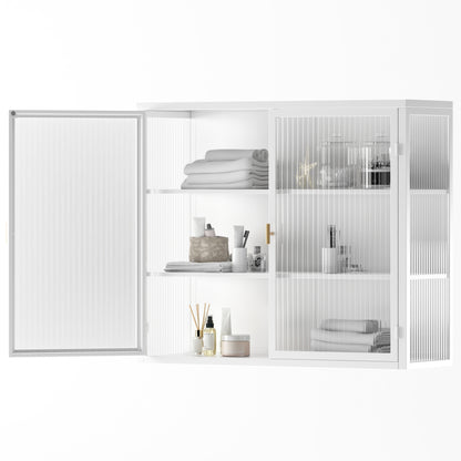 27.56"Glass Doors Modern Two-door Wall Cabinet with Featuring Three-tier Storage for Entryway Living Room Bathroom Dining Room,White(same sku:W757119328)