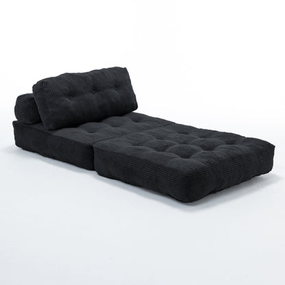 Folding Sofa Bed, Convertible Sleeper Chair with Pillow Foldable Mattress with Back Support, Portable Fold Out Chair Bed Comfy Floor Sofa Lounge for Living Room Bedroom, Black , Single