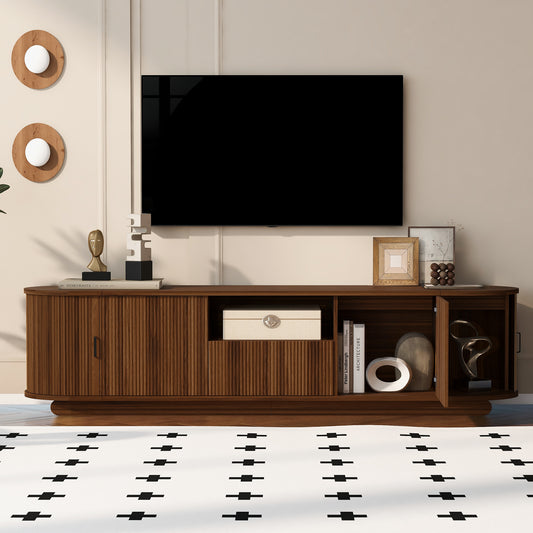 U-Can TV Stand with Open Shelf, Drawer, Cabinets, Hidden Sliding Storage, Rounded Corners, Waterproof,  Fits 70'-75' TVs