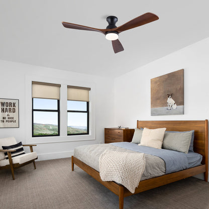 52 Inch Ceiling Fan with LED Light, 3 Solid Wood Blades, Reversible DC Motor, Remote Control, Modern Farmhouse Ceiling Fan for Bedroom Living Room Indoor