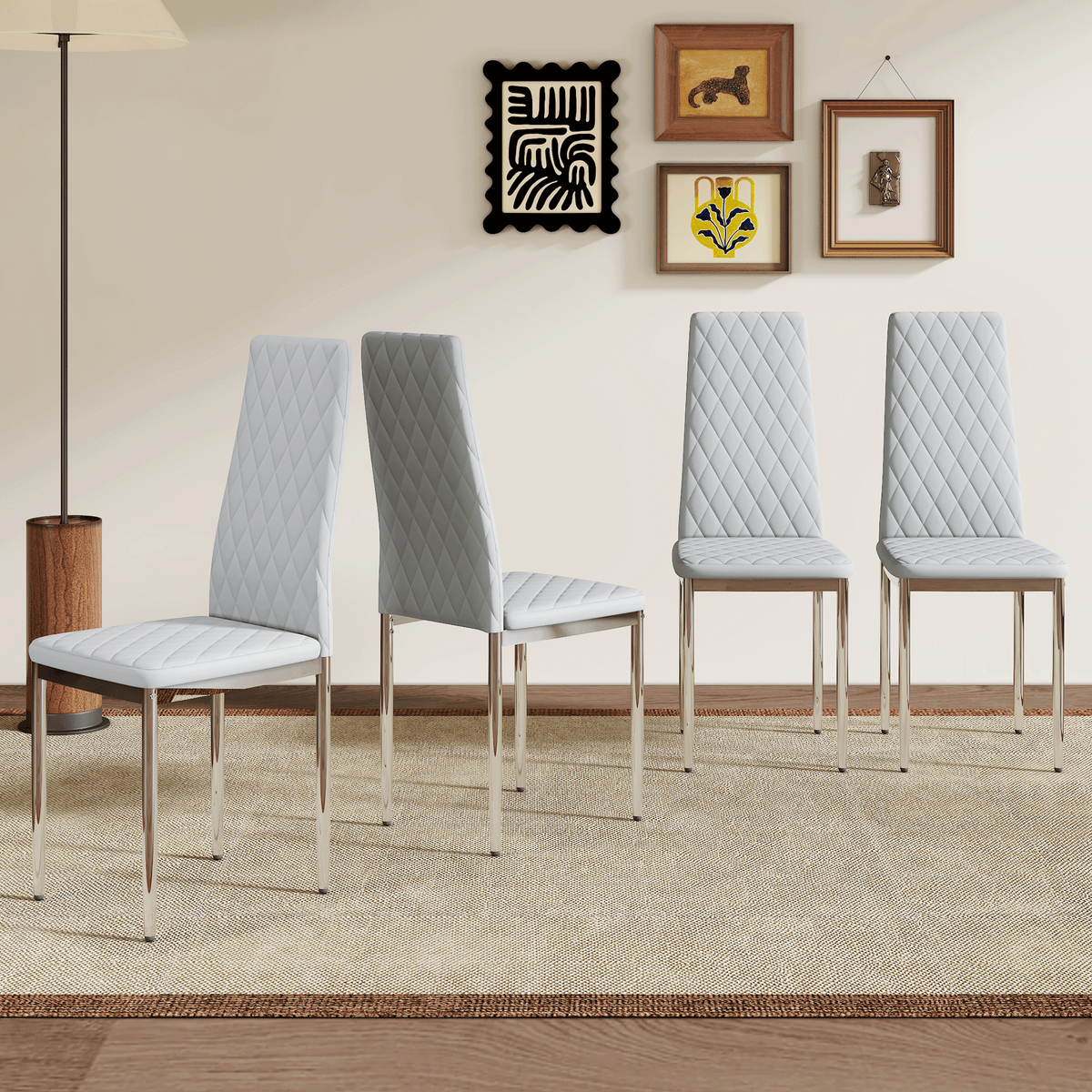 Modern Style Dining Chairs Set of 4 in Light Gray, Essential for Minimalist Homes.Meeting Family Dining Needs, PU Material Seat
