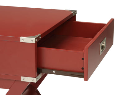 Babs Red Finish Accent Table with Modern Square Design and Functional Drawer in Red Synthetic Wood, 16 x 18 x 24 inches