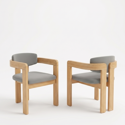 Set of 2 Outdoor Acacia Wood Dining Chairs with Cushions, Modern Solid Wood Armchairs with Weather-Resistant Upholstery, Grey Cushion
