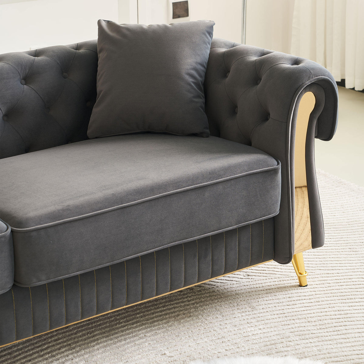 Chesterfield Modern Tufted Velvet Living Room Sofa, 84.25''W Couch,Dark Grey