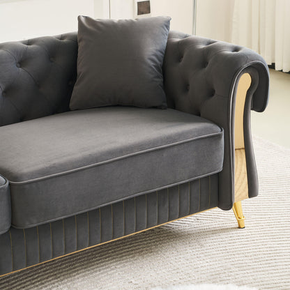 Chesterfield Modern Tufted Velvet Living Room Sofa, 84.25''W Couch,Dark Grey