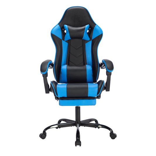 Gaming Chair with Footrest, Ergonomic Computer Chair with Headrest and Lumbar Support – Blue