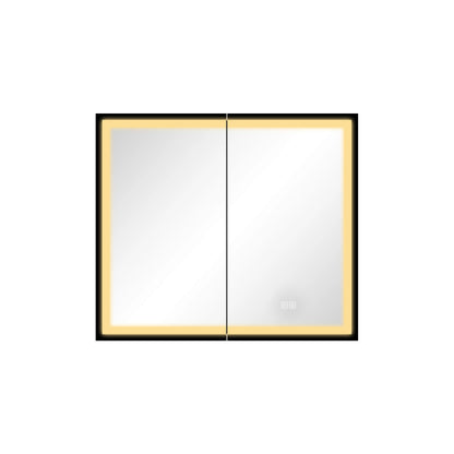 30*26 inch Black Metal Framed Wall mount LED Bathroom Medicine Cabinet with Mirror