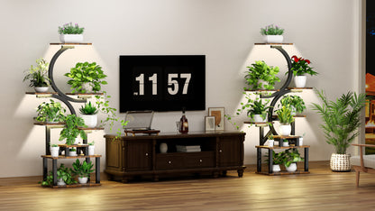 8-Tier Indoor Plant Stand with 5 Grow Lights, Rustic Brown MDF+Metal, 10-Level Dimming, 62-Inch Tall for Living Room or Garden