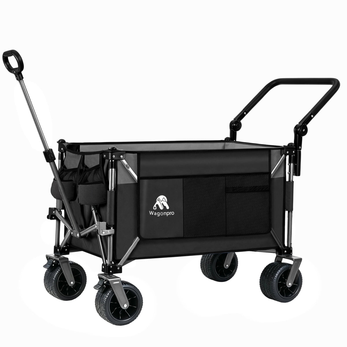 Multi-Functional Push-Pull Folding Wagon Cart with Rotating Handle & 360° All-Terrain Wheels – Heavy-Duty, Adjustable Design, Large Capacity for Transport, Groceries, and Outdoor Use,Black