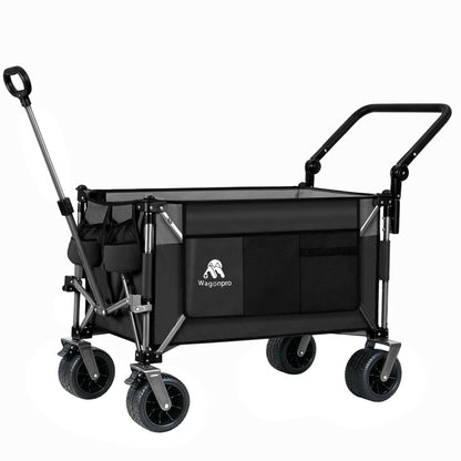 Multi-Functional Push-Pull Folding Wagon Cart with Rotating Handle & 360° All-Terrain Wheels – Heavy-Duty, Adjustable Design, Large Capacity for Transport, Groceries, and Outdoor Use,Black